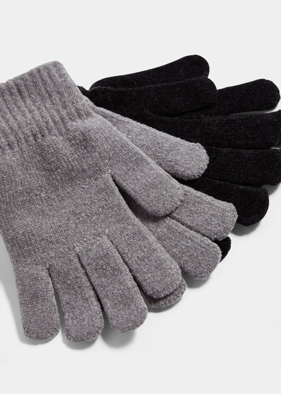 2 Pack Black & Grey Chenille Gloves
