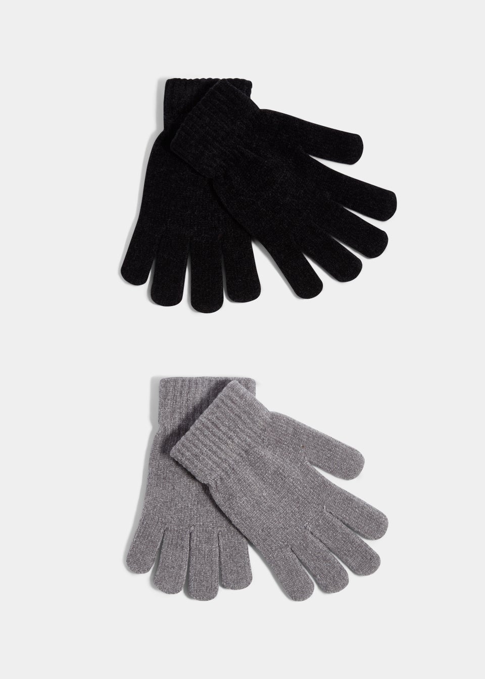 2 Pack Black & Grey Chenille Gloves