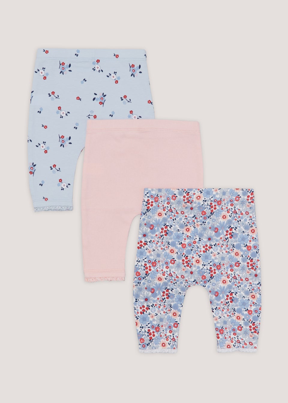Baby 3 Pack Blue Bloom Print Leggings (Newborn-23mths)
