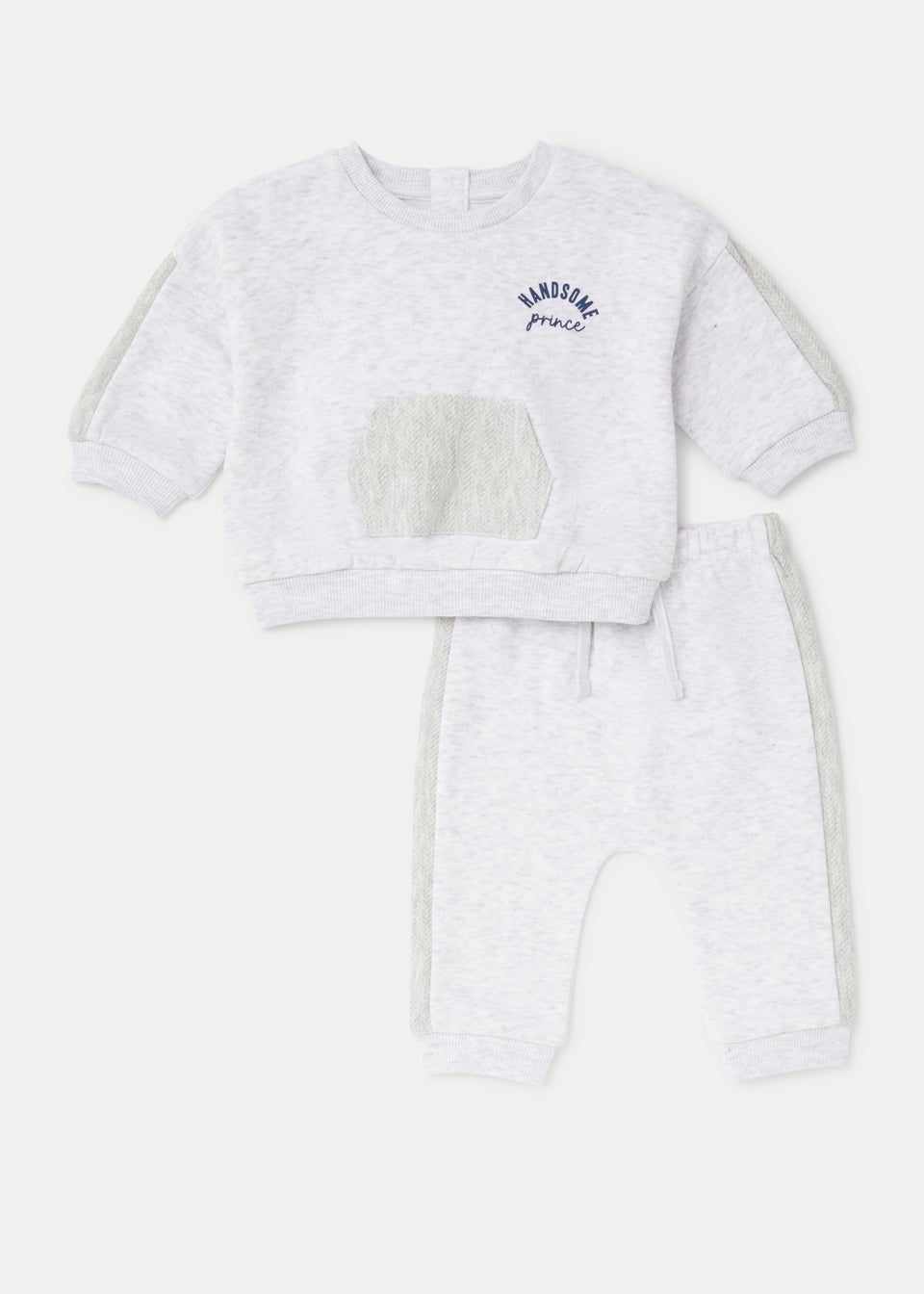 Baby Grey Herringbone Sweatshirt & Joggers Set (Newborn-23mths)