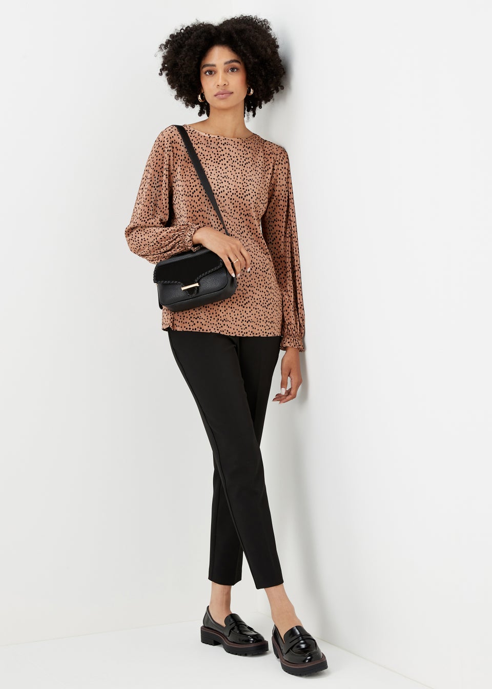 Beige Spot Plisse Top