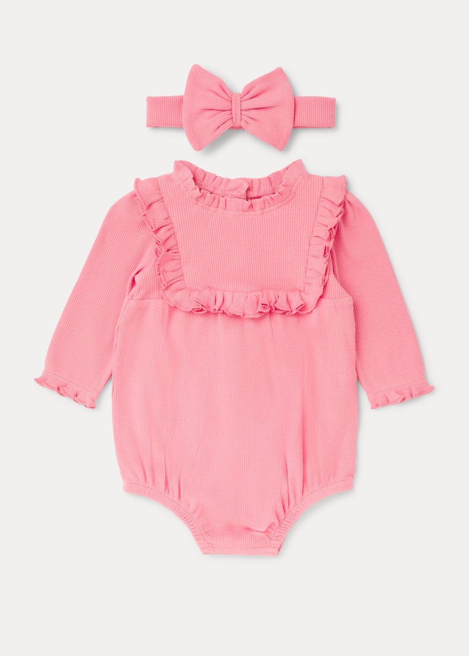 Baby Pink Ribbed Romper & Headband Set (Newborn-23mths) - Matalan