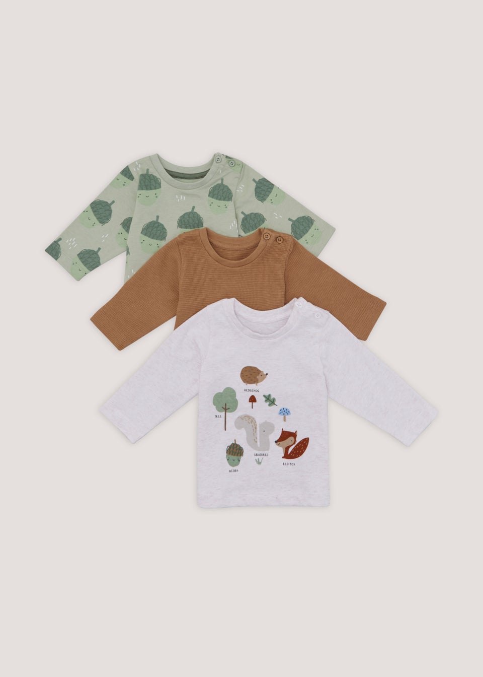 Baby 3 Pack Woodland Print Long Sleeve T-Shirts (Newborn-23mths)