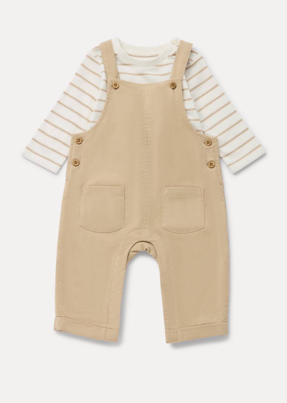 Baby Stone Cord Dungarees & Stripe T-Shirt Set (Newborn-23mths)