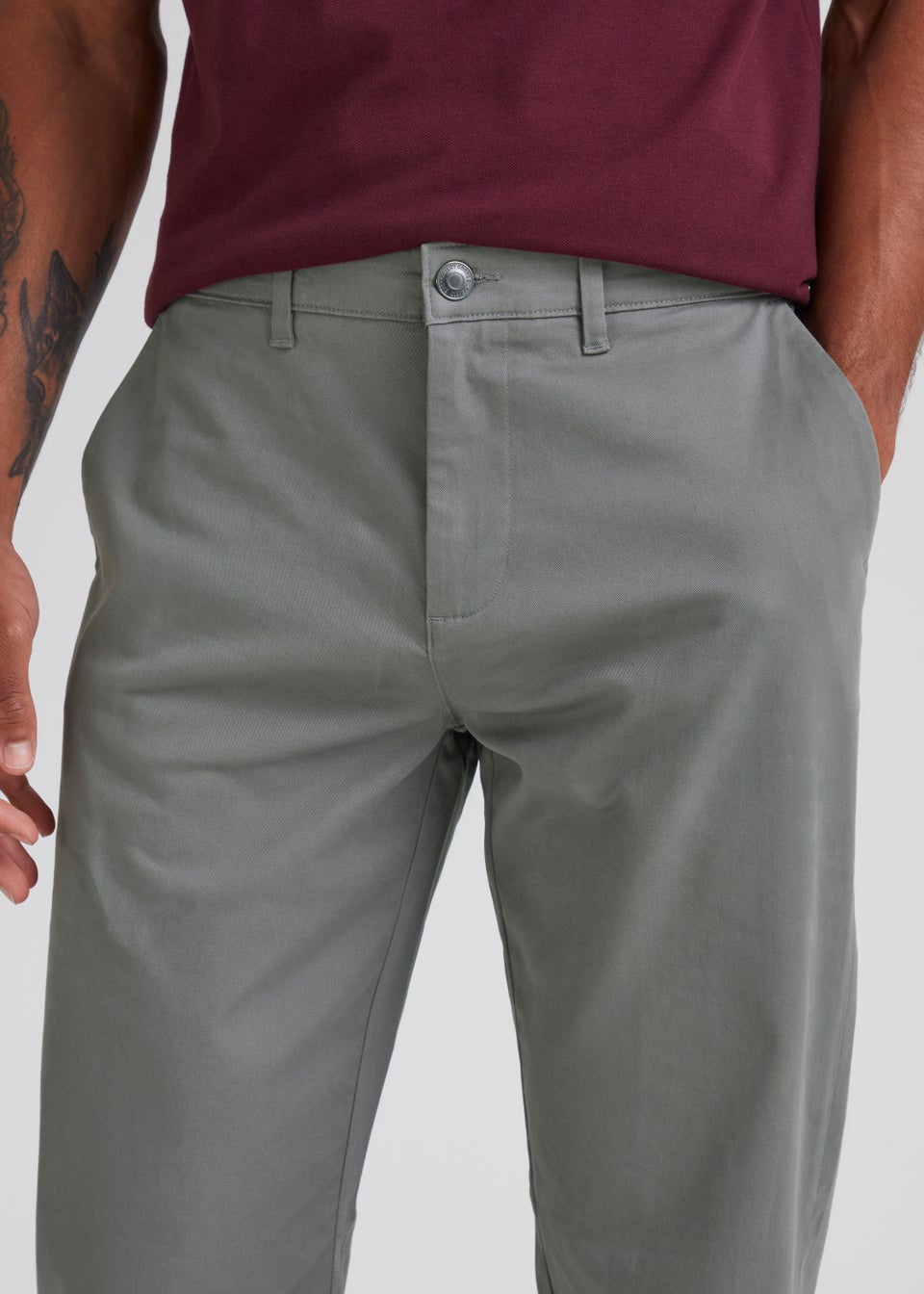 Grey Stretch Straight Fit Chinos - Matalan