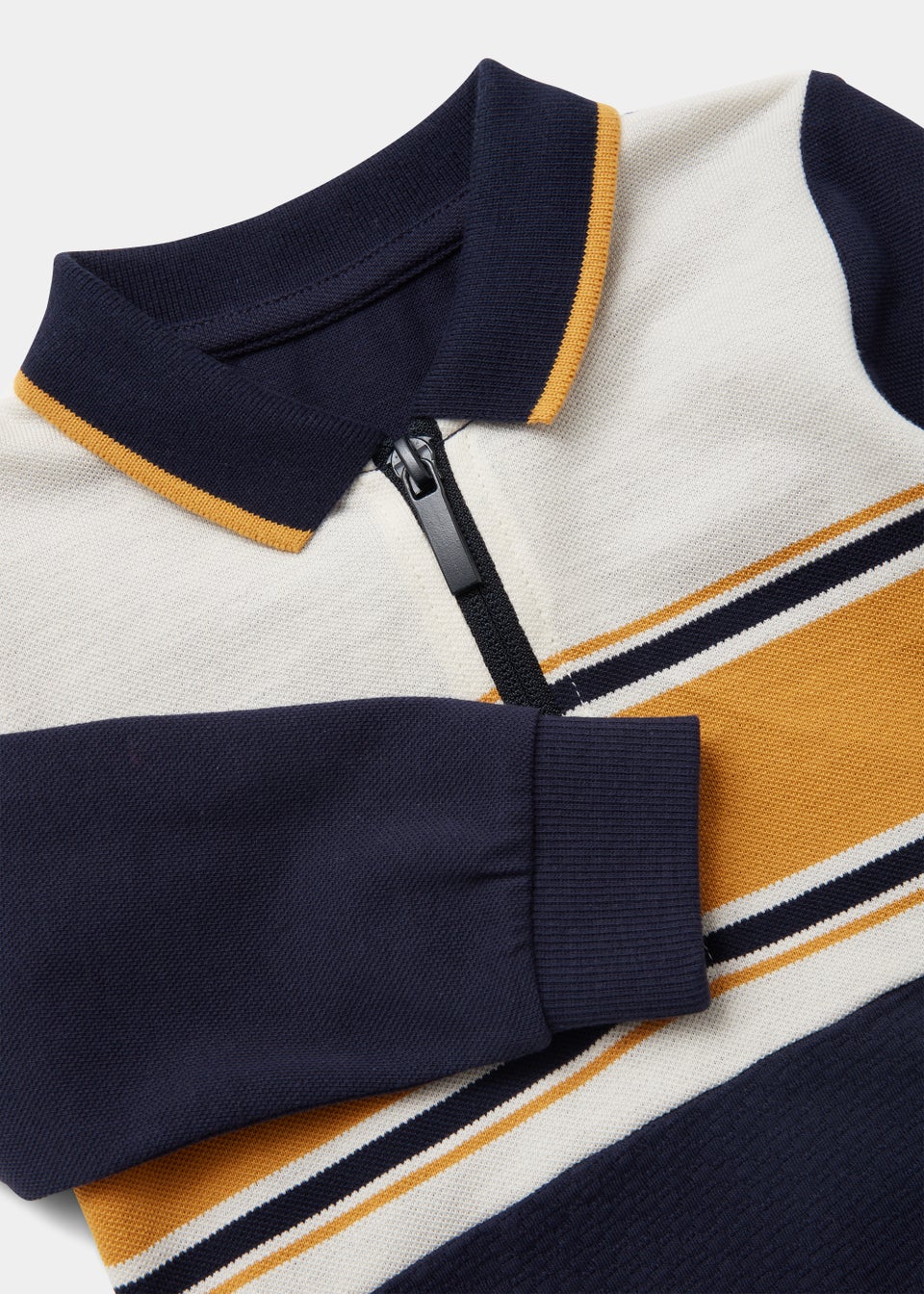Boys Navy Colour Block Long Sleeve Polo Shirt (9mths-6yrs)