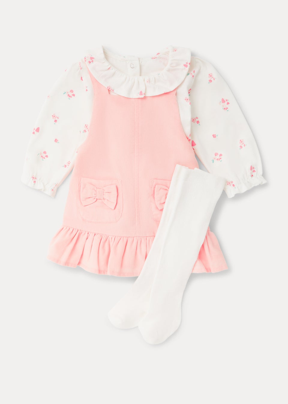 Baby Pink Cord Dress Top Tights Set Newborn 18mths