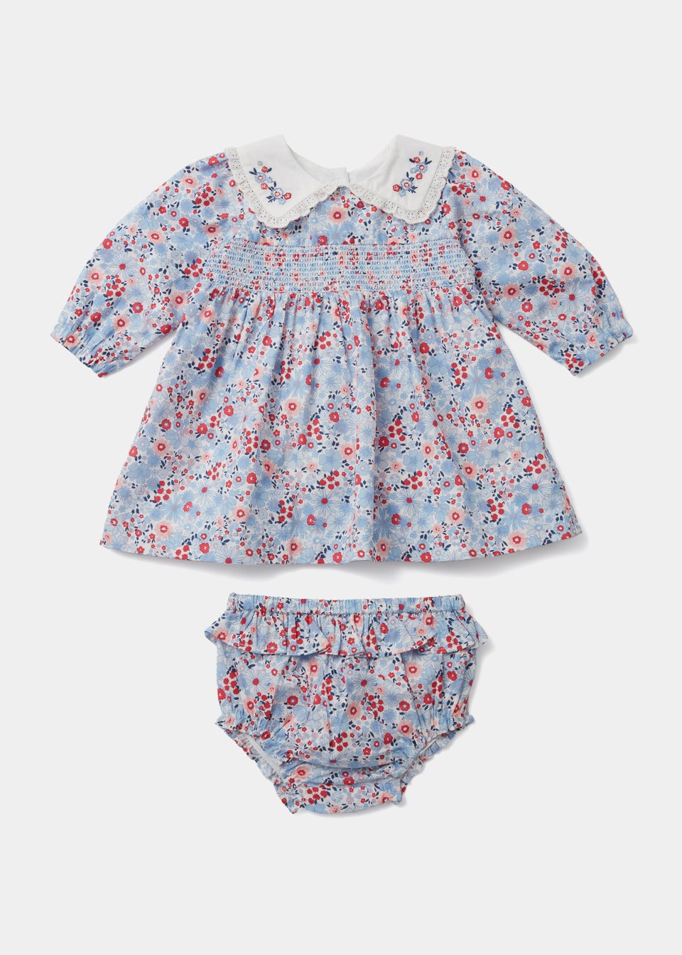 Baby Blue Floral Dress Knickers Set Newborn 18mths Matalan