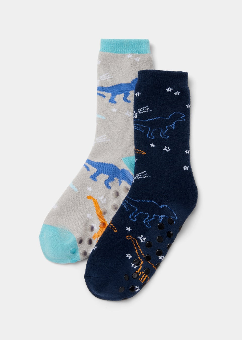Kids 2 Pack Dinosaur Slipper Socks (Younger 6-Older 6.5)