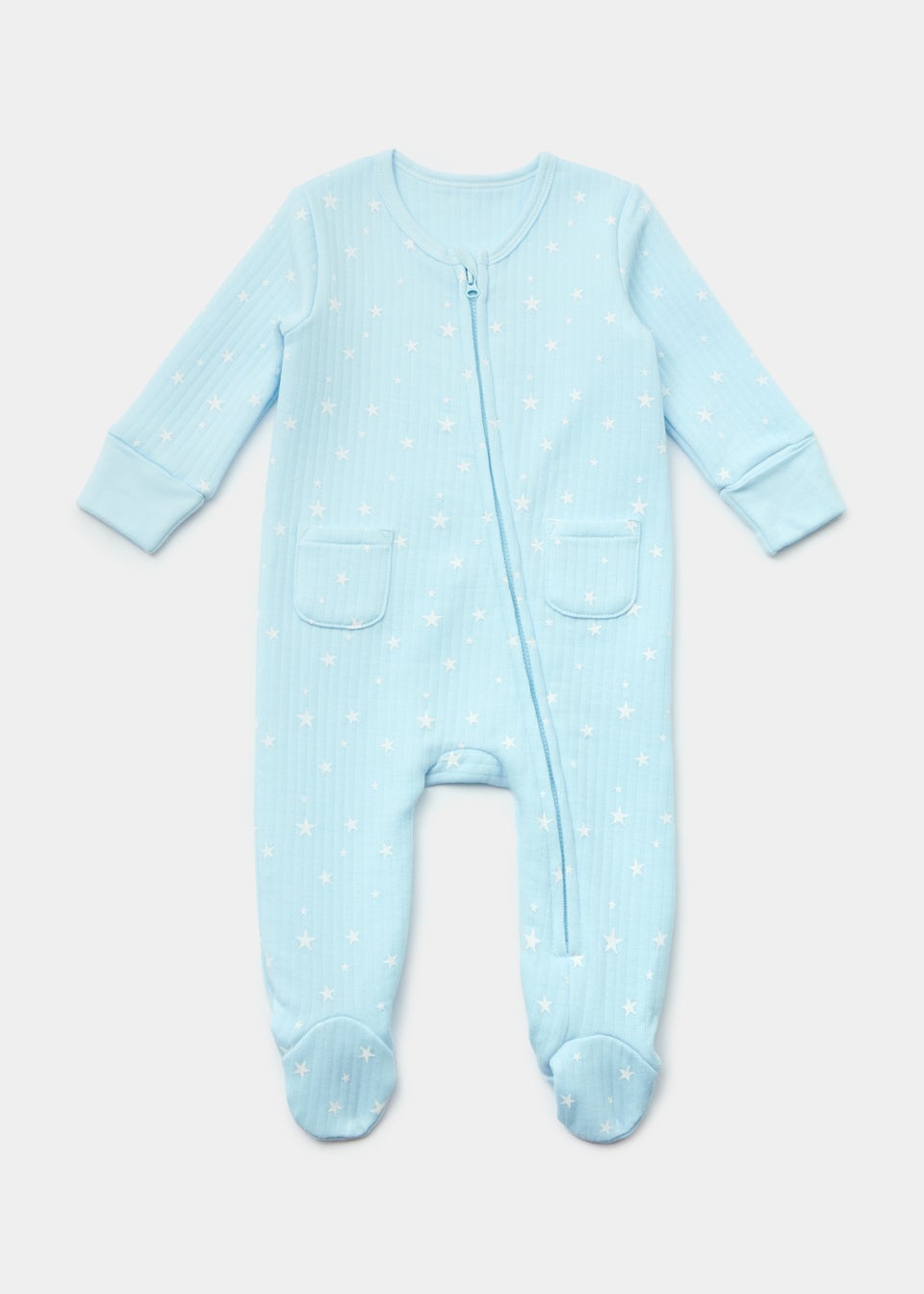 Baby Blue Drop Needle Zip Up Sleepsuit (Newborn-18mths)