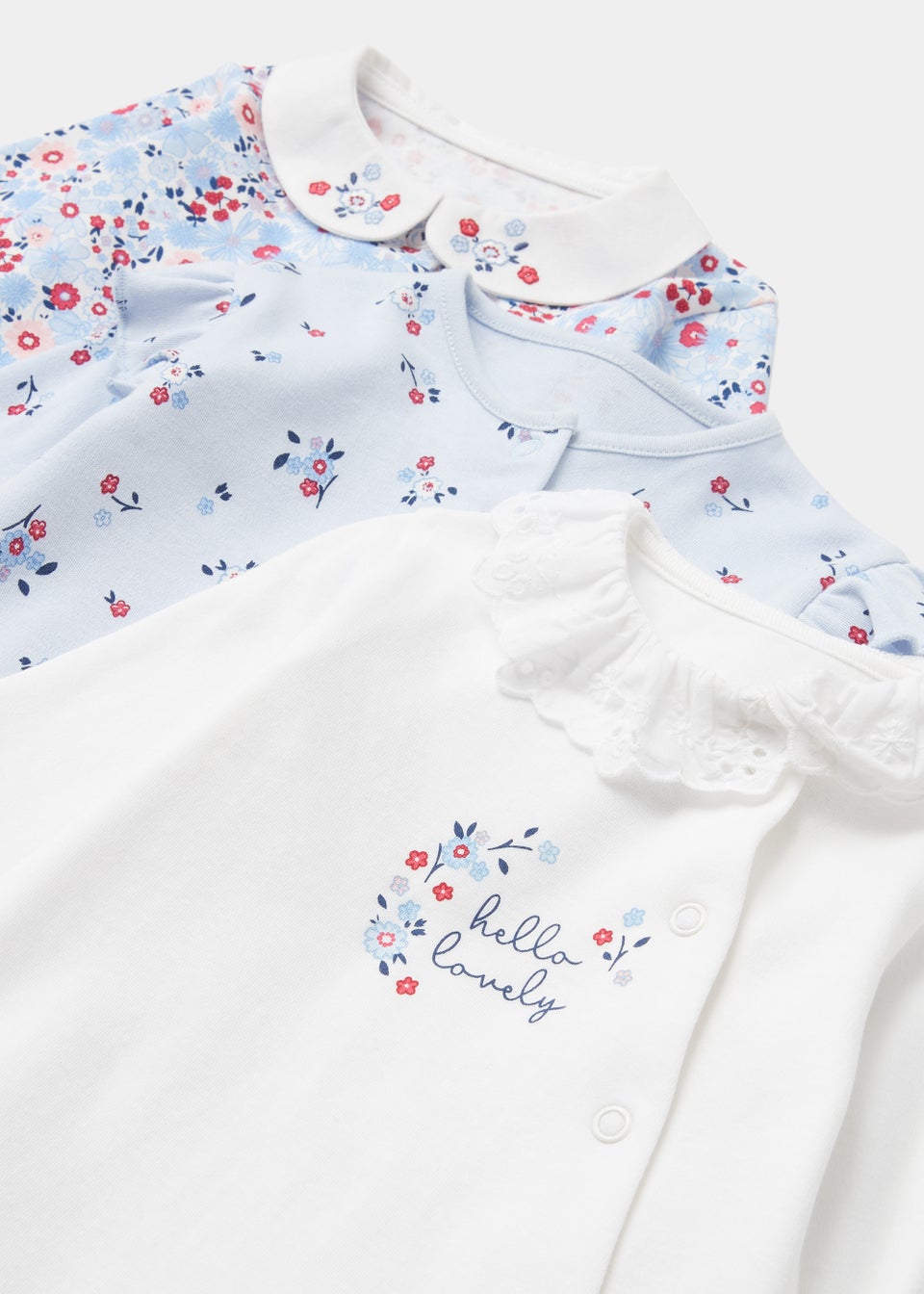 Baby 3 Pack Floral Bloom Sleepsuits (Tiny Baby-18mths)