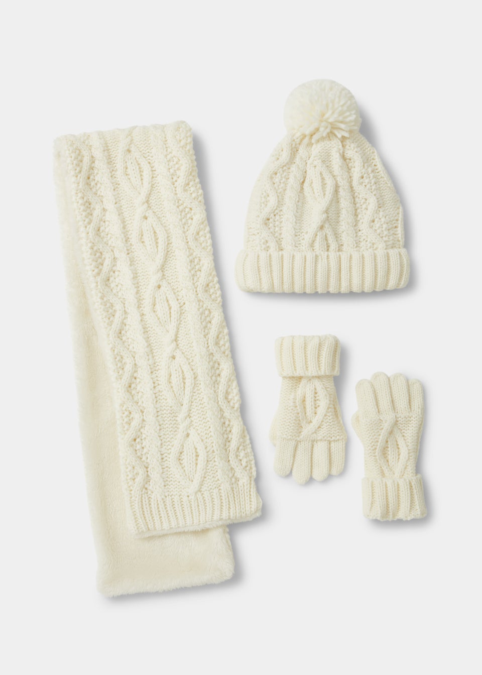 Kids 3 Piece Cream Snuggle Hat Scarf & Gloves Set (3-10yrs)