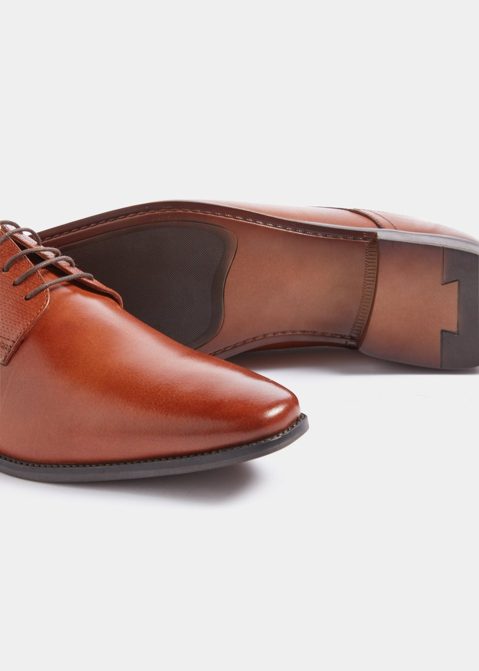 Tan Real Leather Embossed Derby Shoes