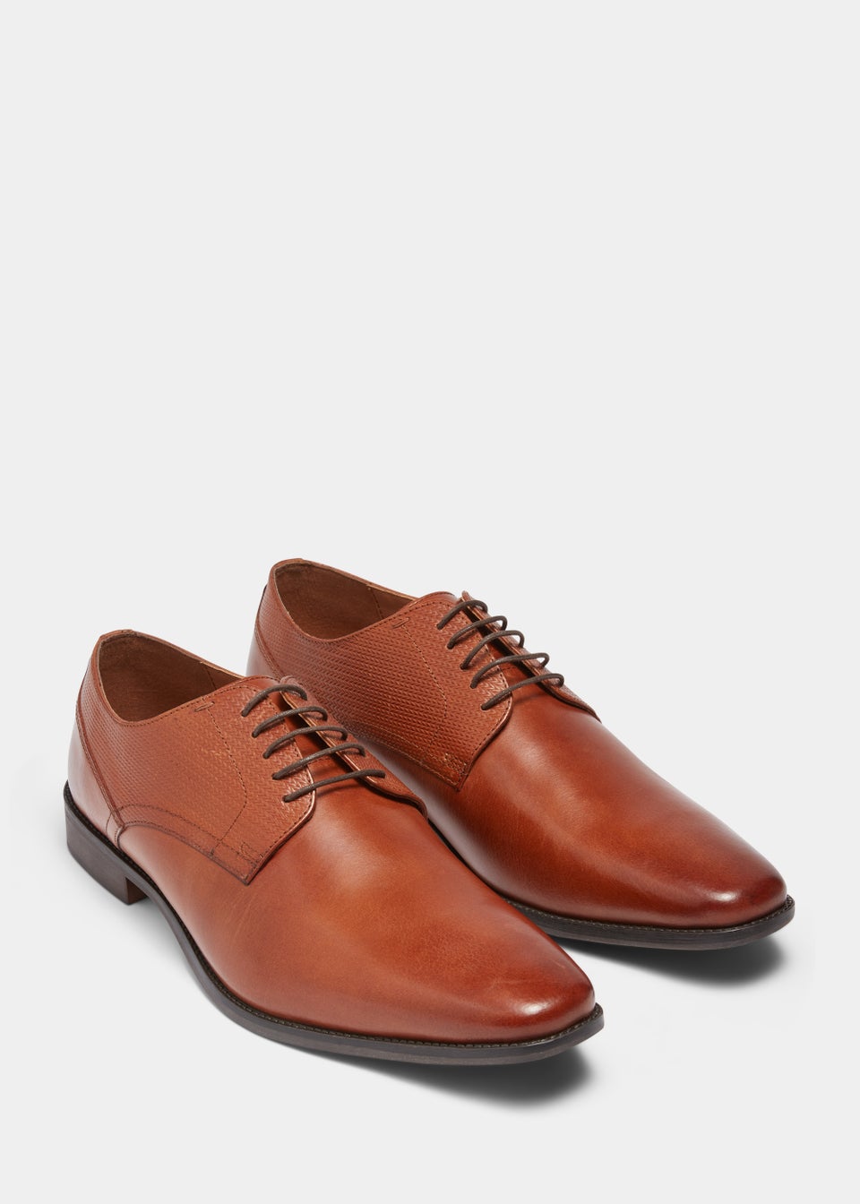 Tan Real Leather Embossed Derby Shoes