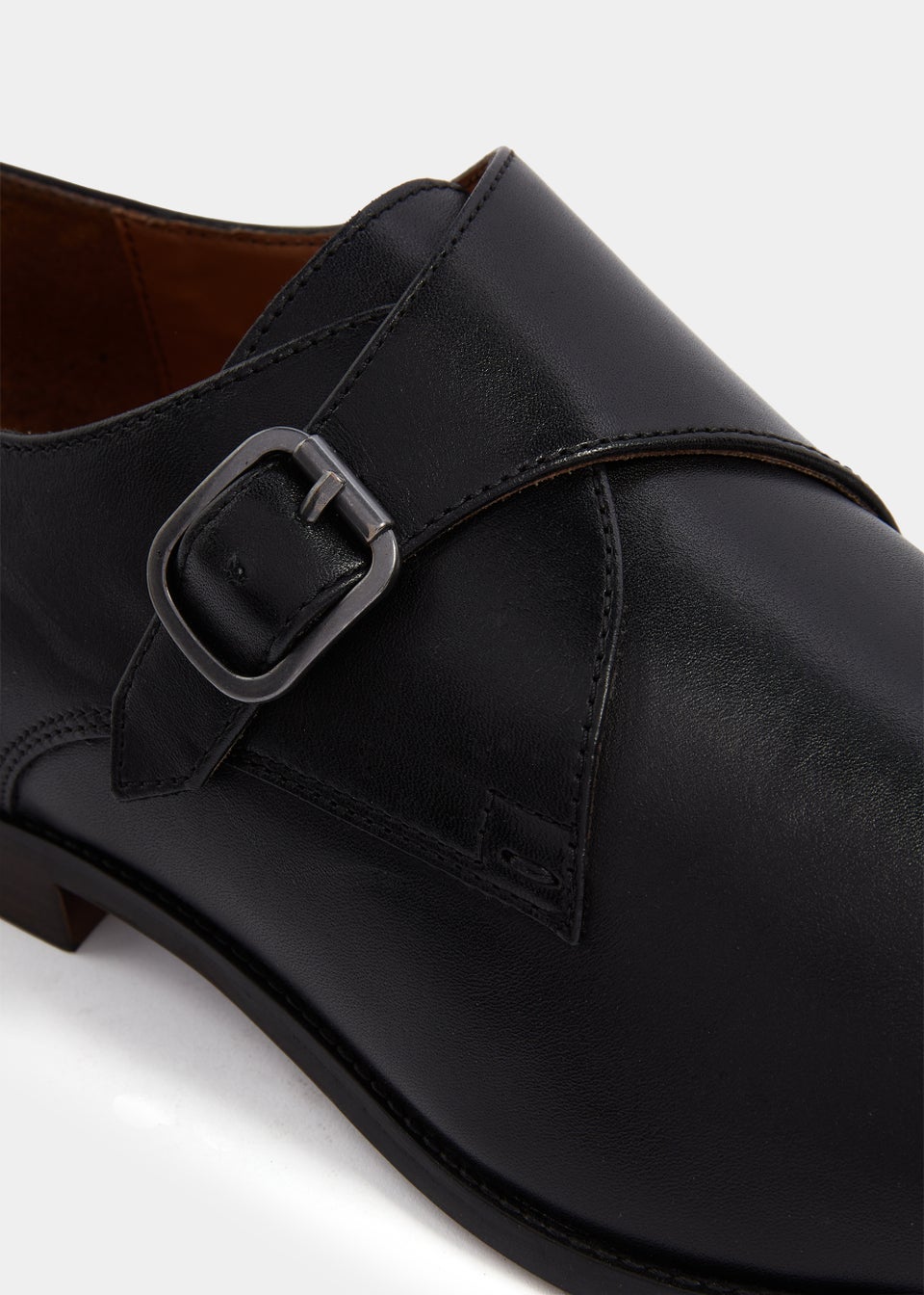 Black Real Leather Monk Shoes