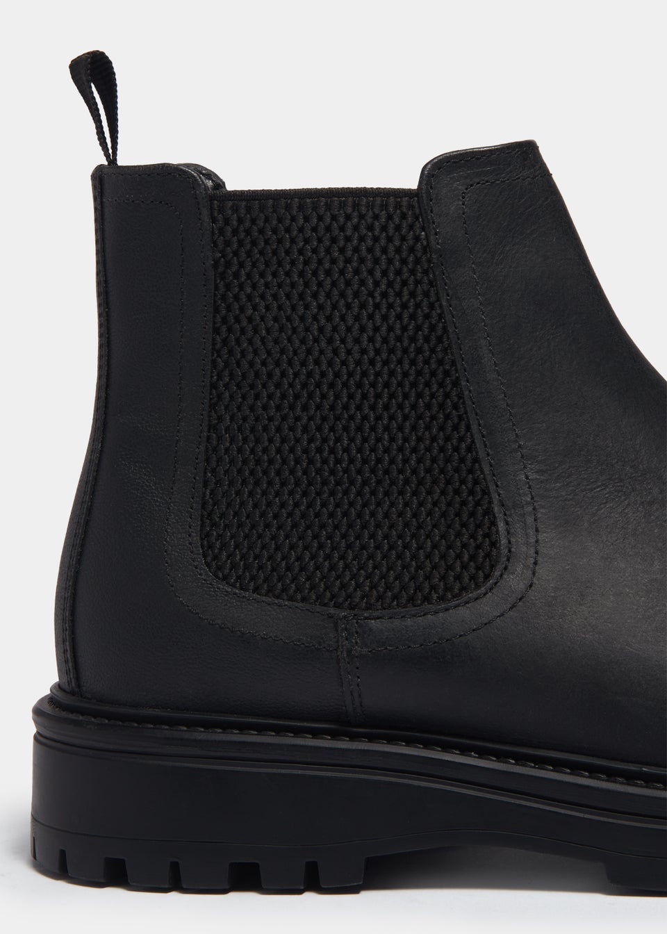 Black Leather Cleated Chelsea Boots