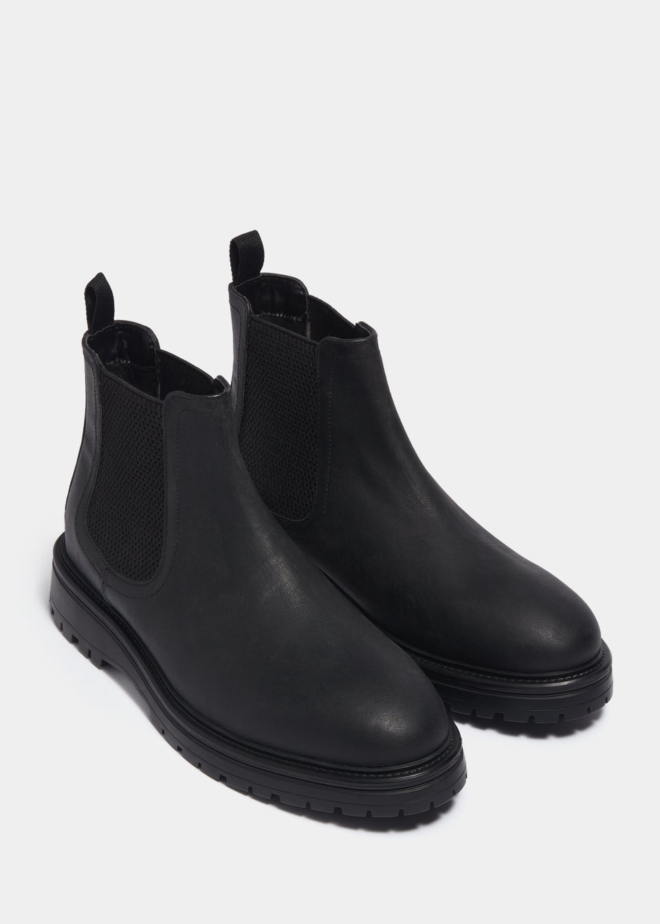 Black Leather Cleated Chelsea Boots