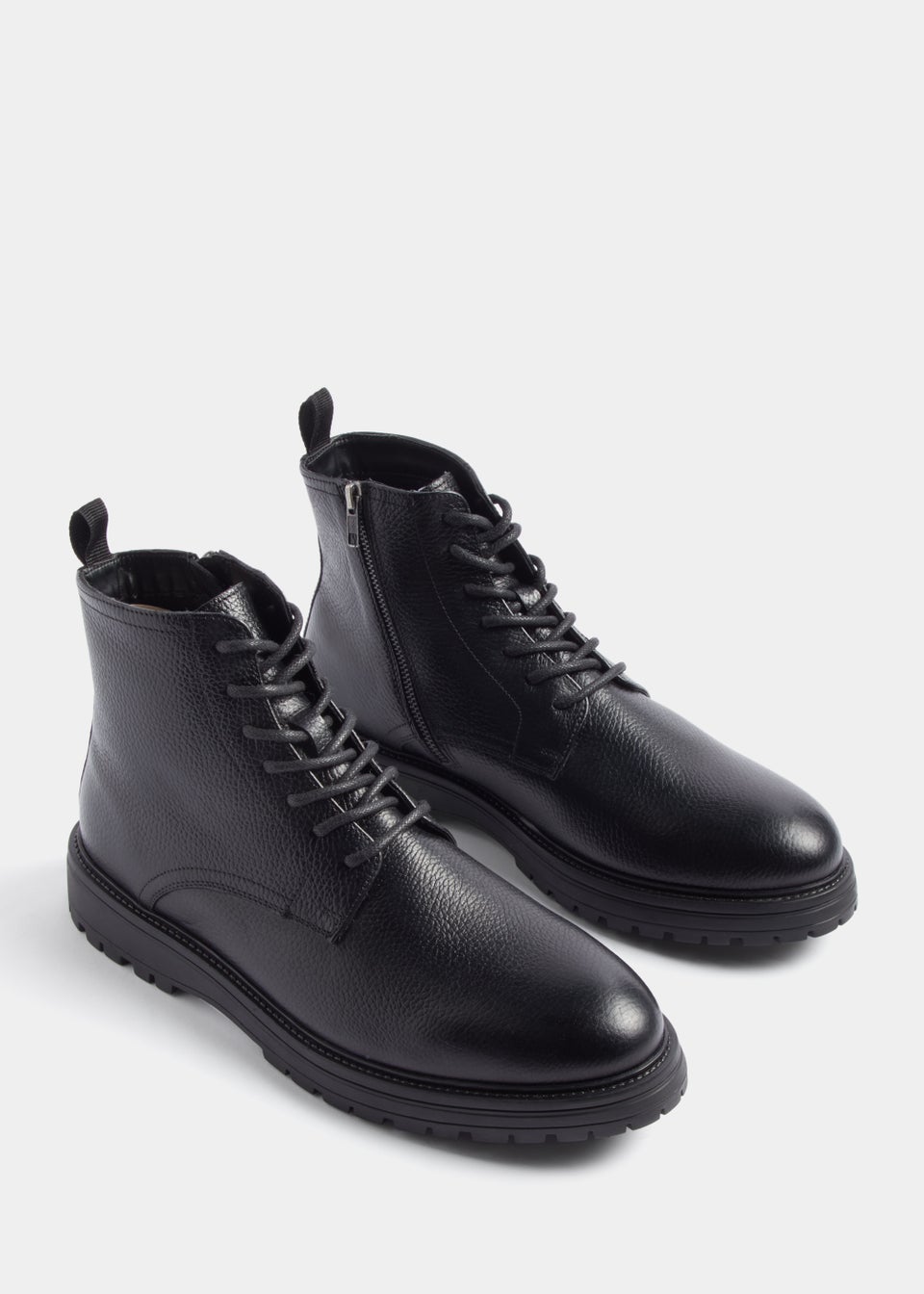 Black Real Leather Toe Cap Boots