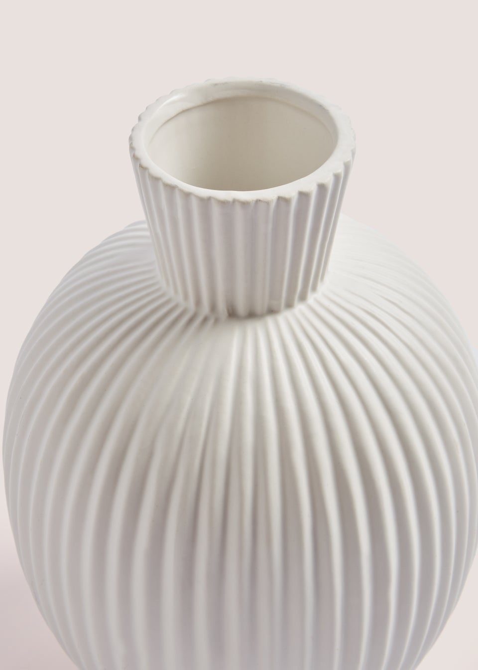 White Curved Ribbed Vase