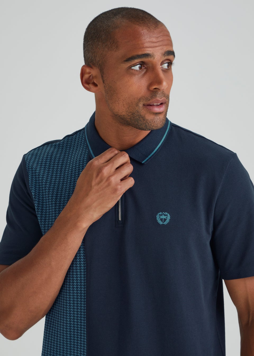 Blue Houndstooth Regular Fit Polo Shirt