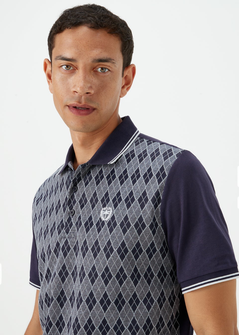 Grey Argyle Print Smart Polo Shirt - Matalan