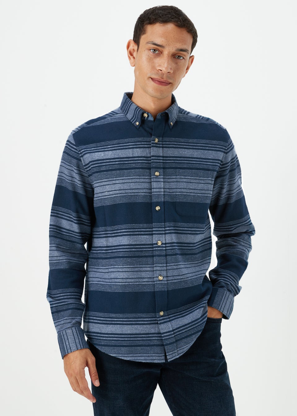 Blue Stripe Print Brushed Shirt