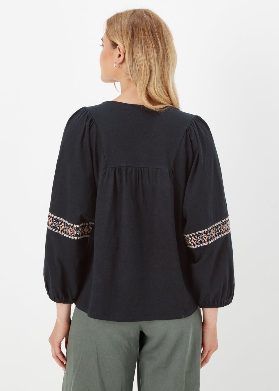 Papaya Petite Black Embroidered Jersey Blouse