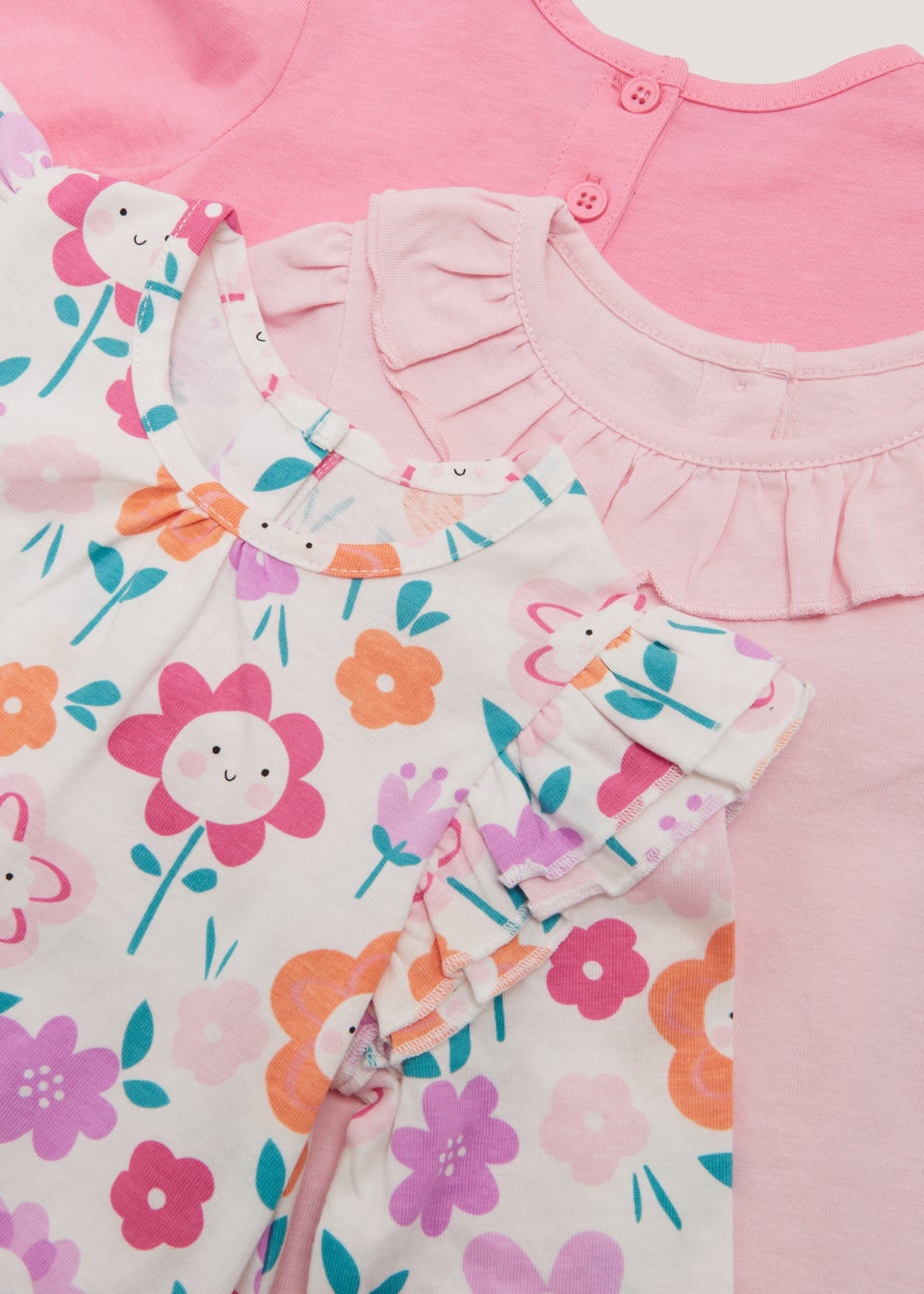 Baby 3 Pack Pink Flower Print Long Sleeve T-Shirts (Newborn-23mths)