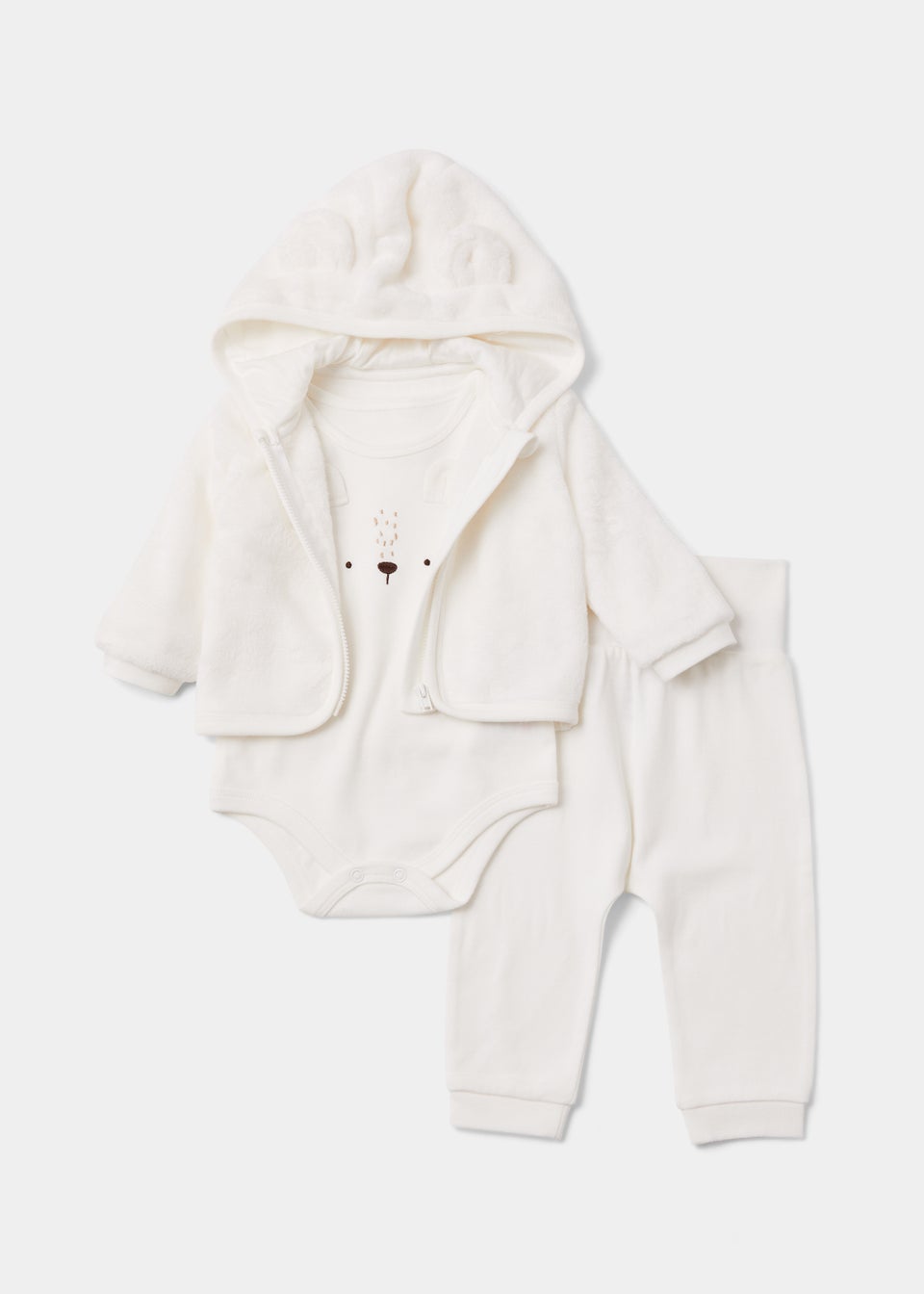 Baby 3 Piece Cream Fleece Jacket Bodysuit & Joggers Set (Newborn-23mths)