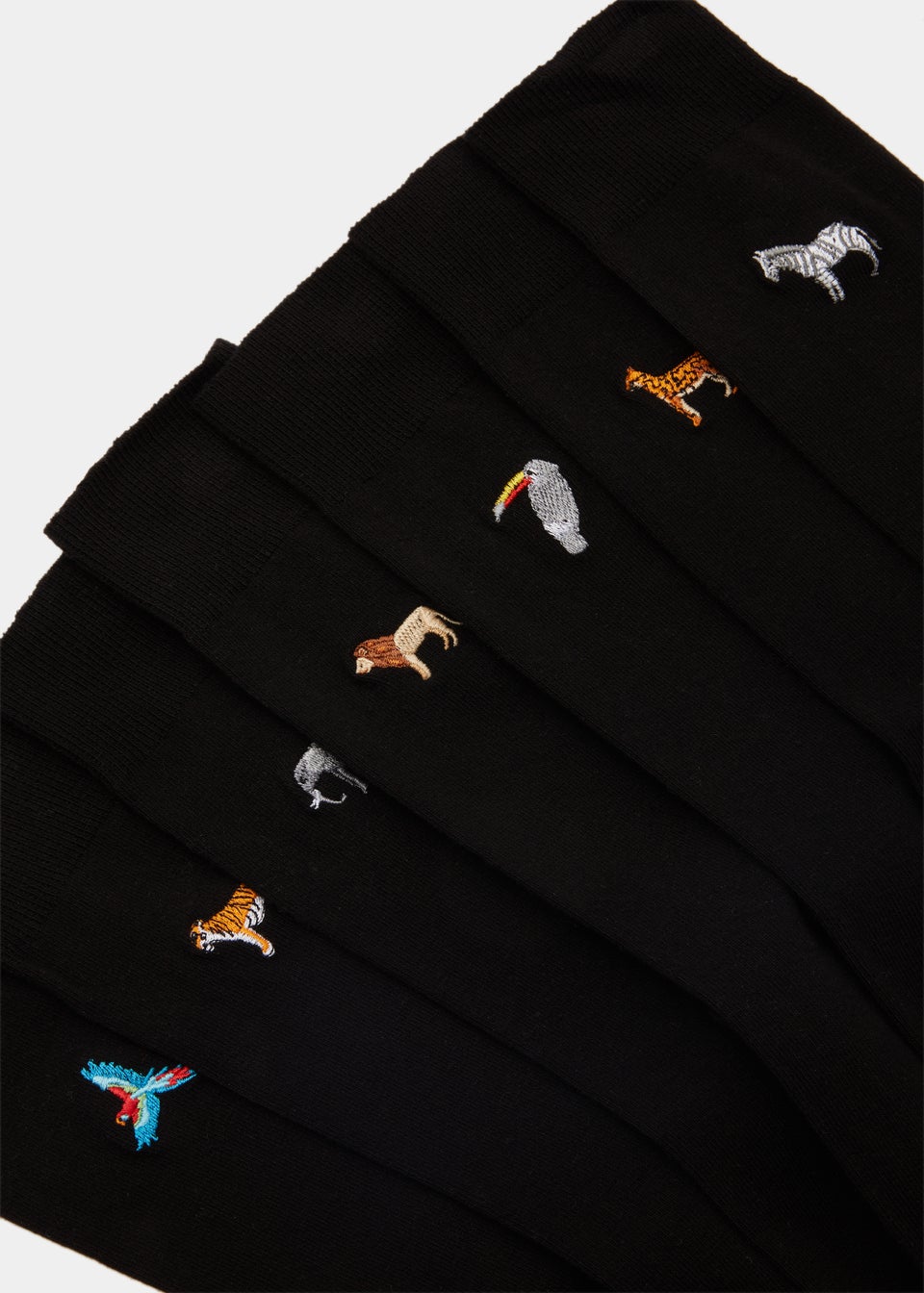 7 Pack Black Animal Embroidered Socks