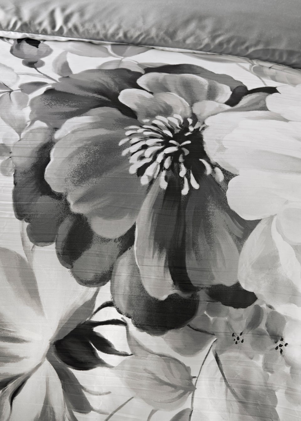 Grey Floral Print Crinkle Duvet Cover