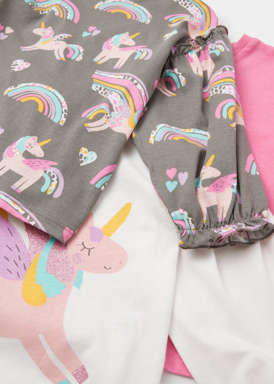 Girls 3 Pack Plain & Unicorn Print T-Shirts (9mths-6yrs)