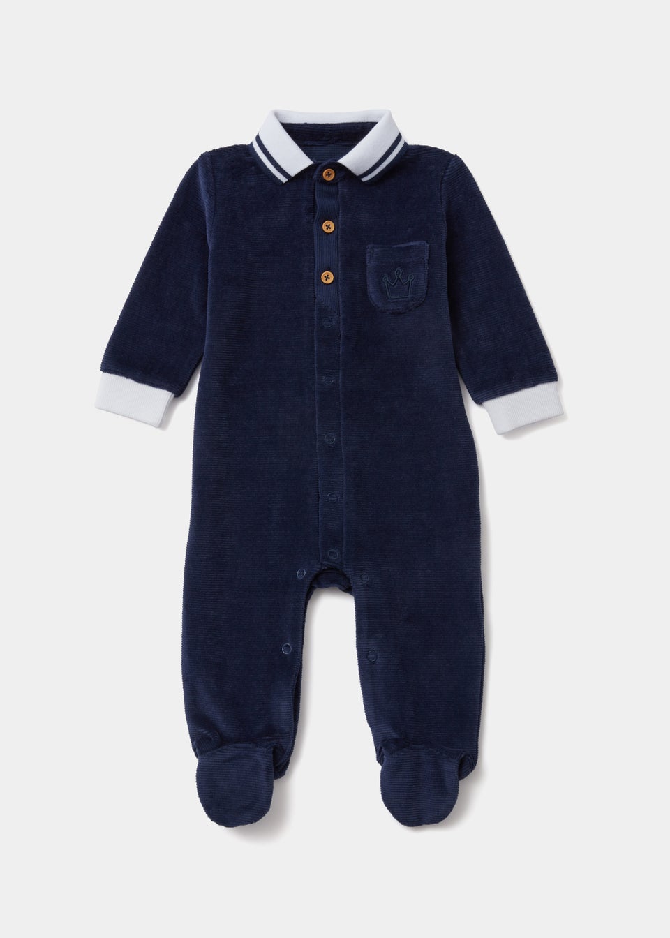 Baby Navy Velour Sleepsuit (Newborn-18mths)