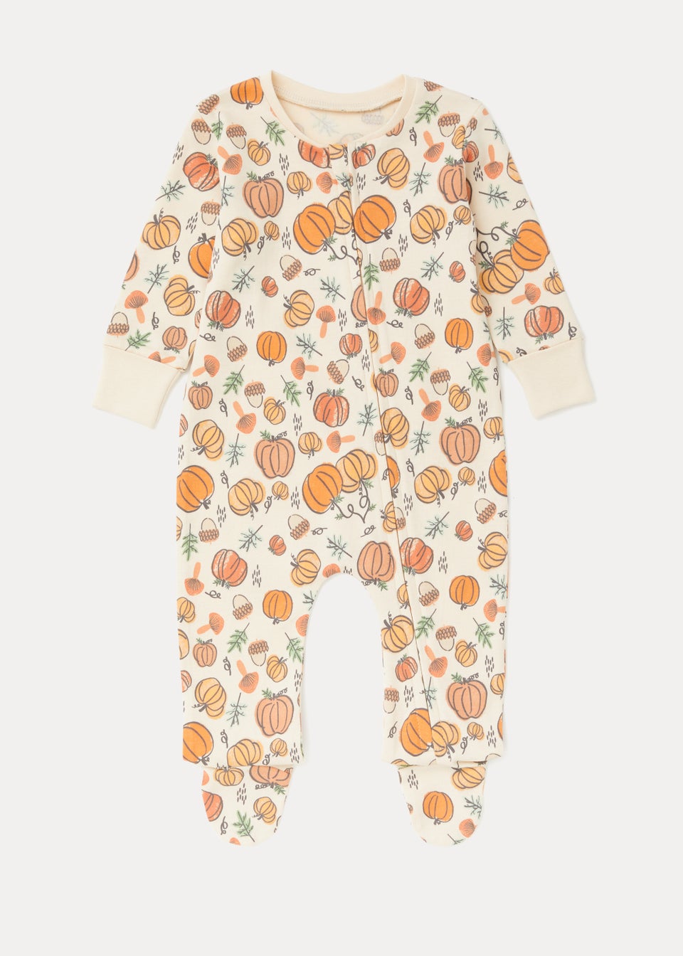 Baby Cream Pumpkin Print Zip Up Playsuit (Newborn-18mths)