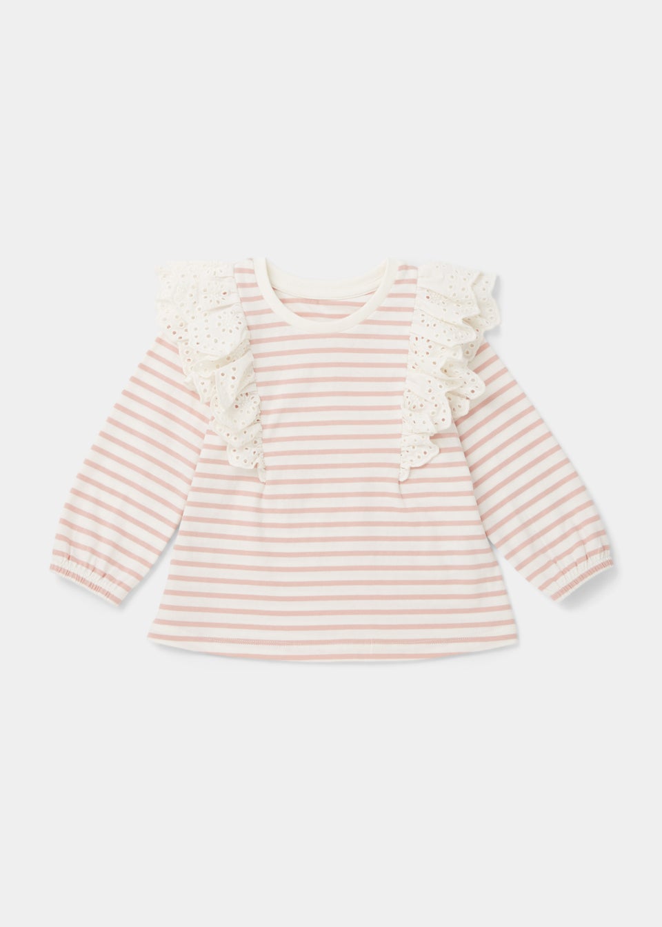 Girls Pink Stripe Broderie T-Shirt (9mths-6yrs) - Matalan