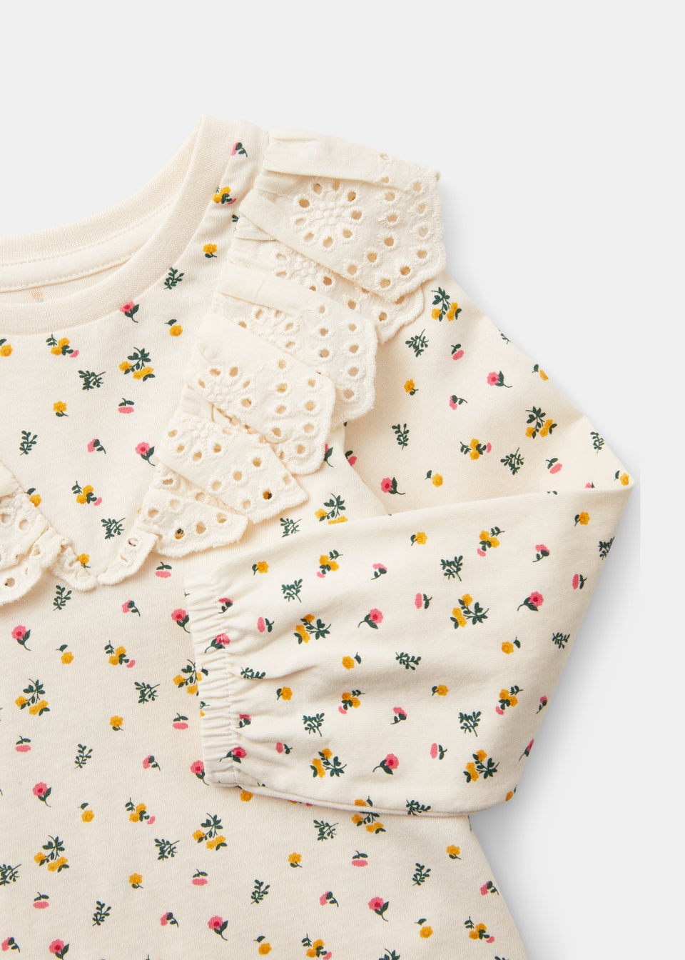 Girls Cream Ditsy Broderie T-Shirt (9mths-6yrs)