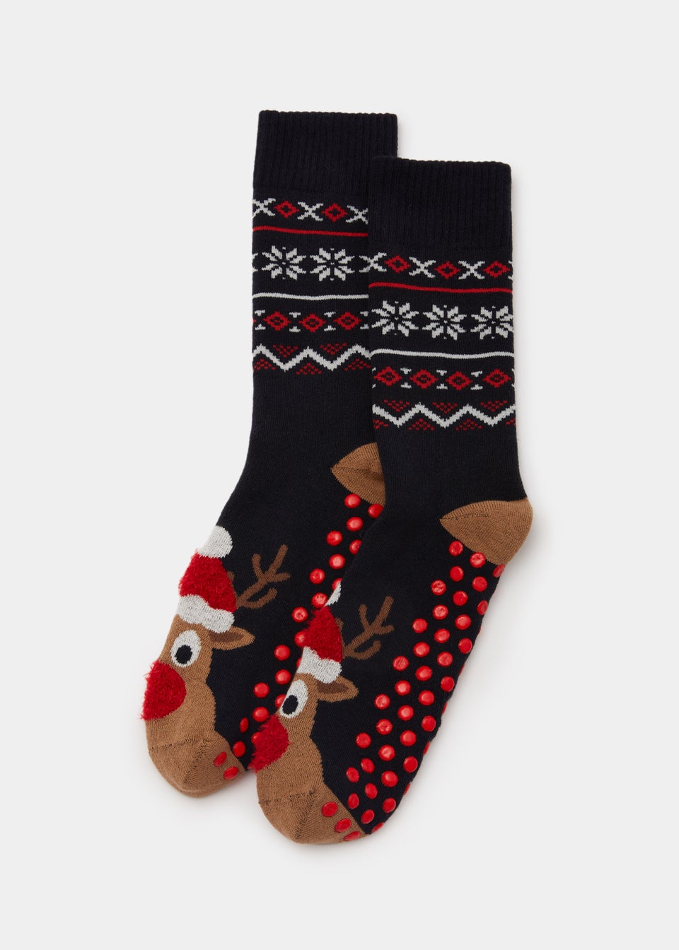 Brown Reindeer Print Slipper Socks