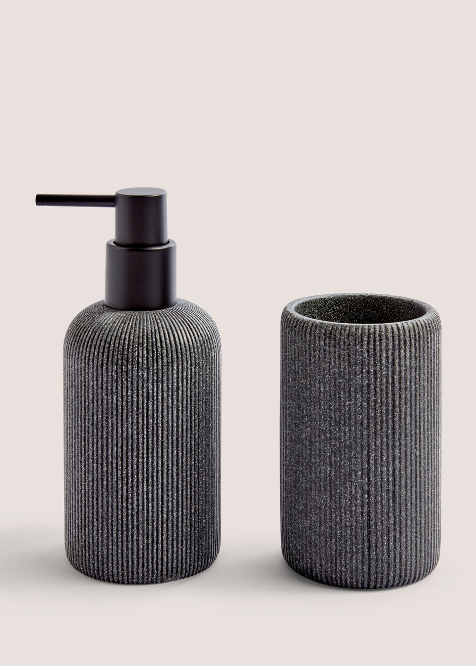 Grey Resin Soap Dispenser & Tumbler Set