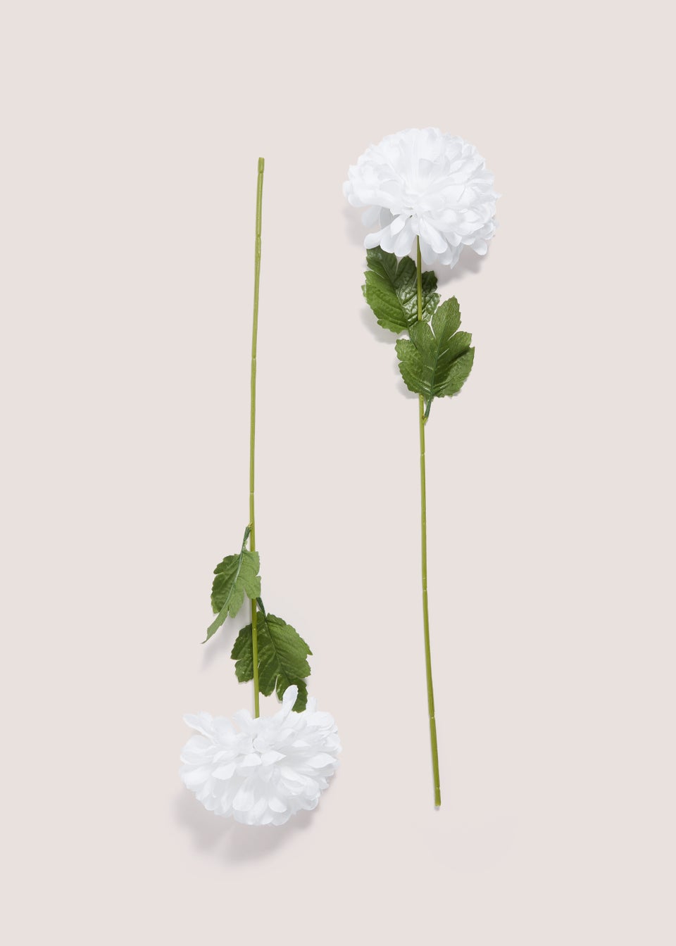 2 Pack White Pom Pom Flower Single Stems (85cm)