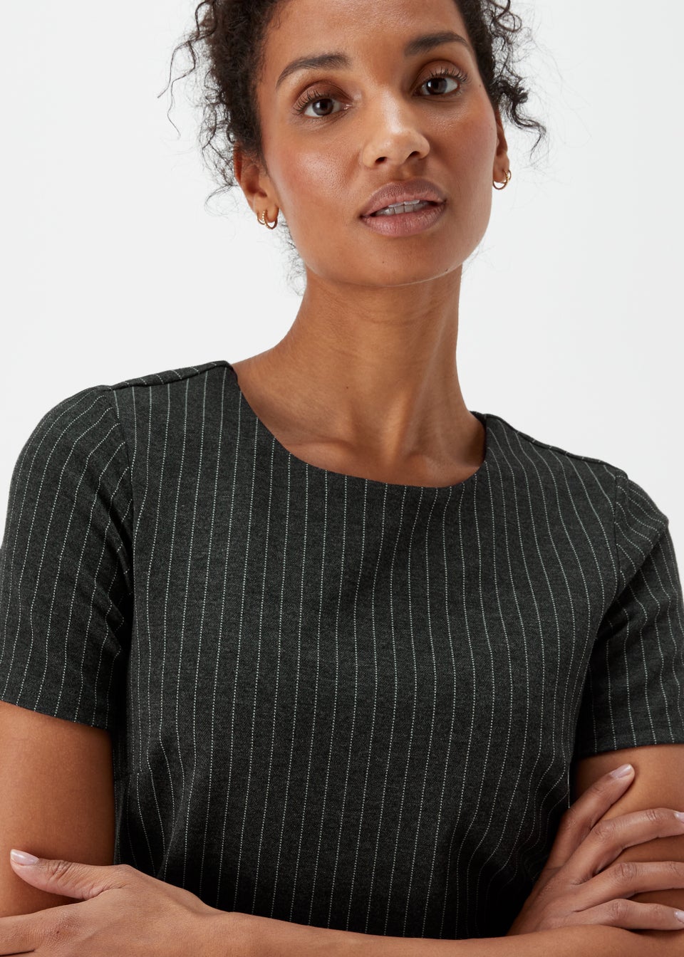 Et Vous Grey Pinstripe Ponte Dress
