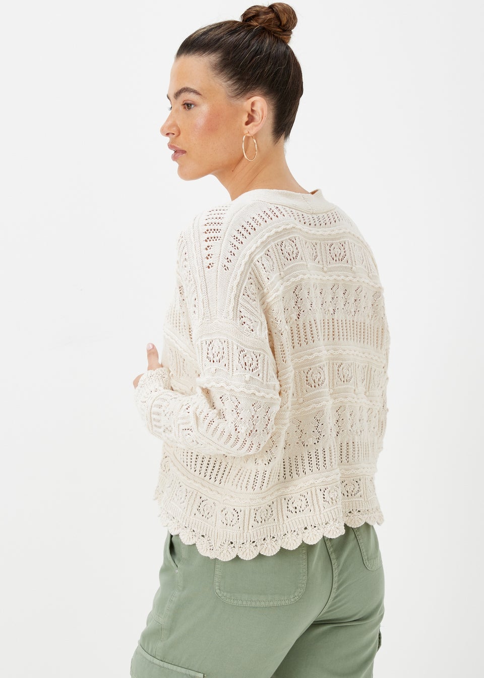 Ivory Pointelle Stitch Cardigan