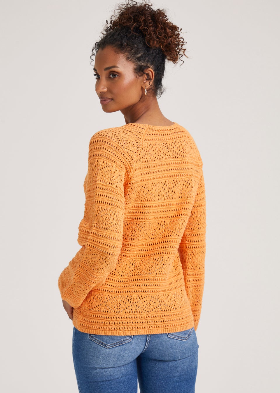 Orange V-Neck Pointelle Top
