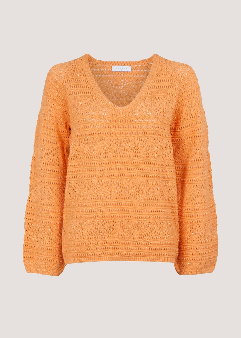 Orange V-Neck Pointelle Top