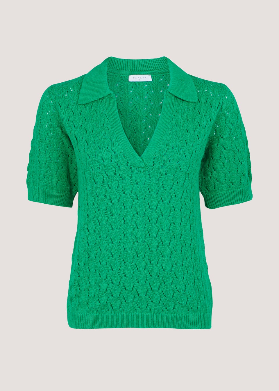 Green Collar V Neck Pointelle T-Shirt - Matalan
