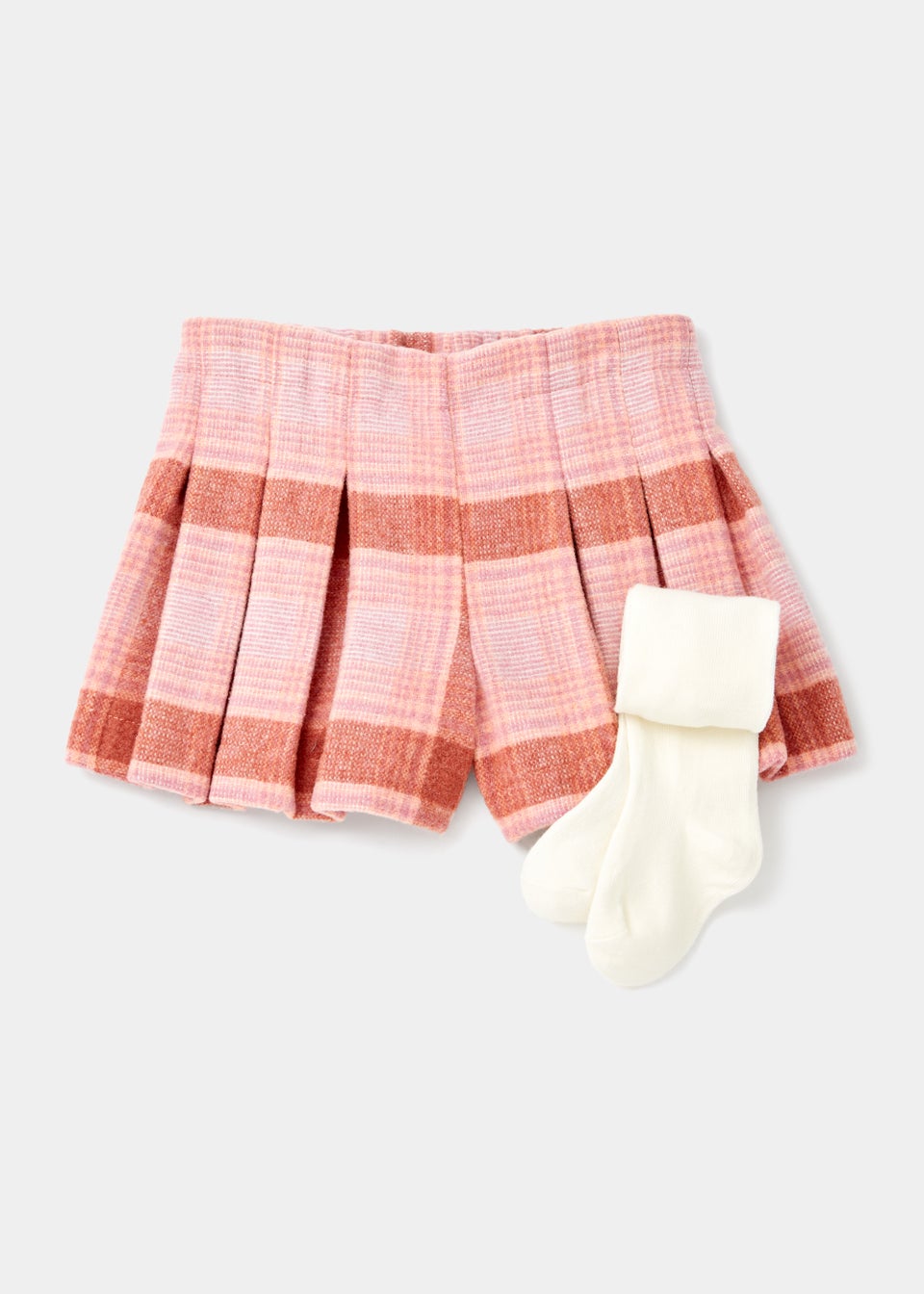 Girls Pink Check Shorts & Cream Tights Set (9mths-6yrs)