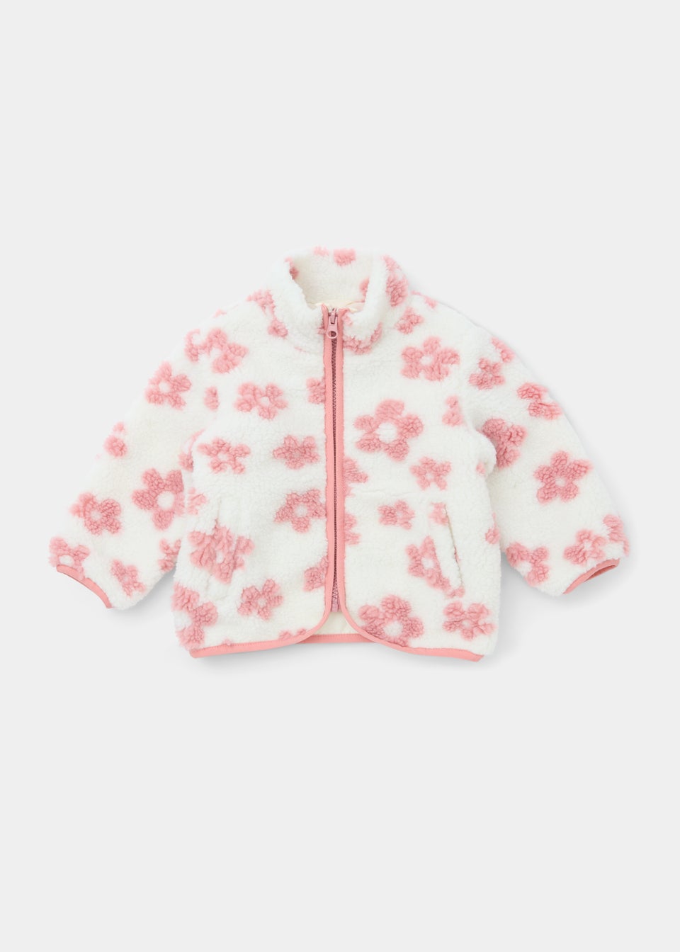 Girls Cream & Pink Floral Borg Jacket (9mths-6yrs)