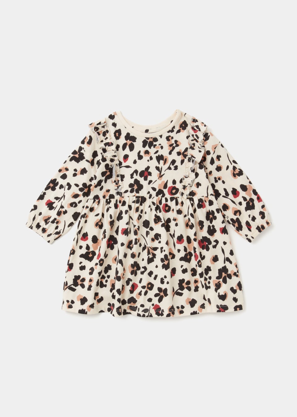Girls Cream Leopard Print Long Sleeve Dress (9mths-6yrs)
