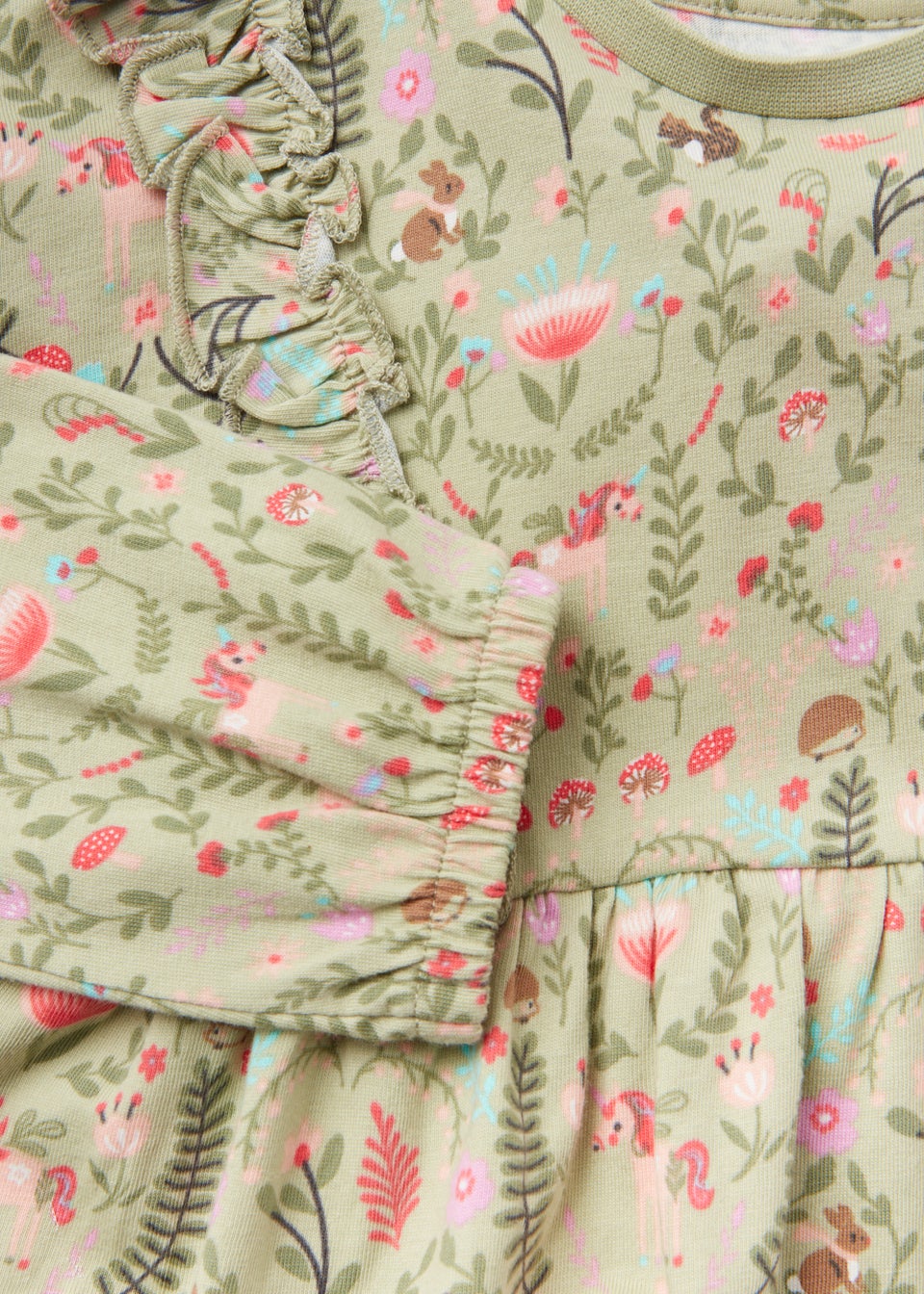 Girls Sage Floral Print Long Sleeve Dress (9mths-6yrs)