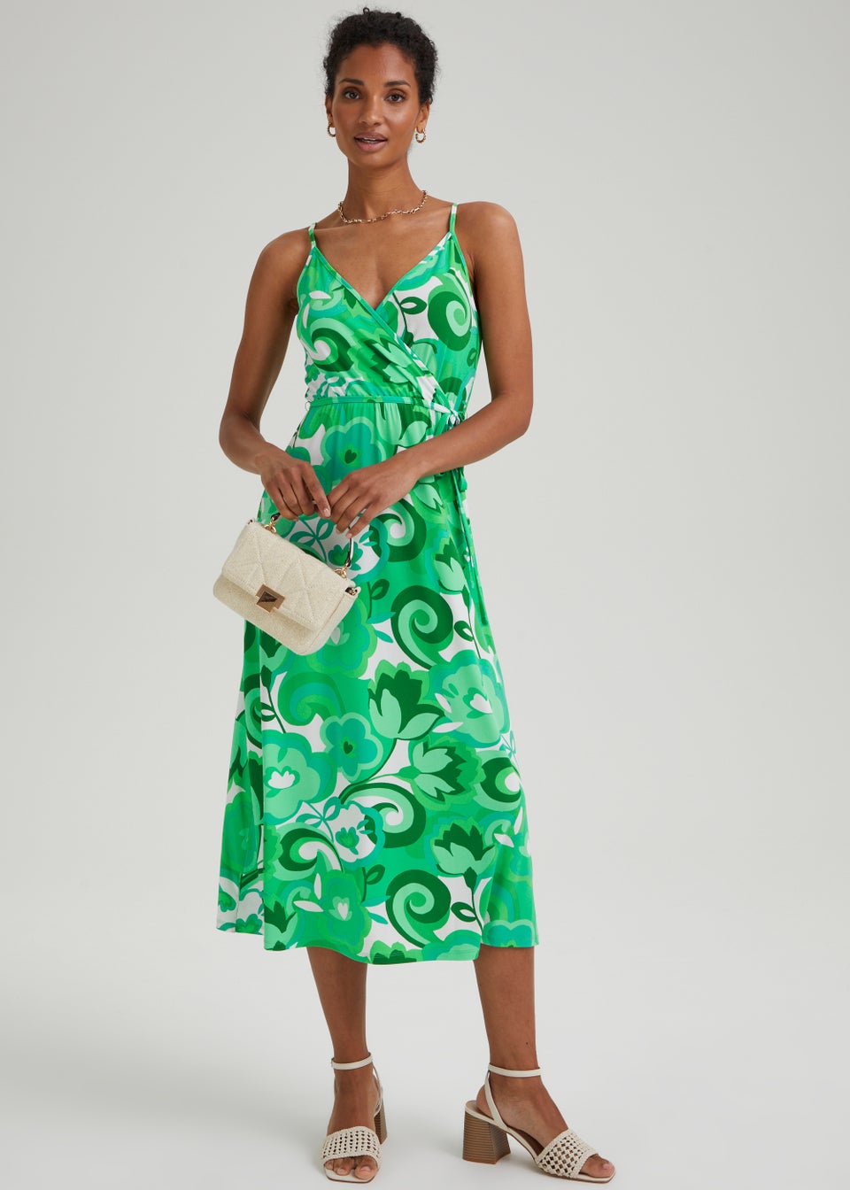 Et Vous Green Floral Print Wrap Cami Dress - Matalan