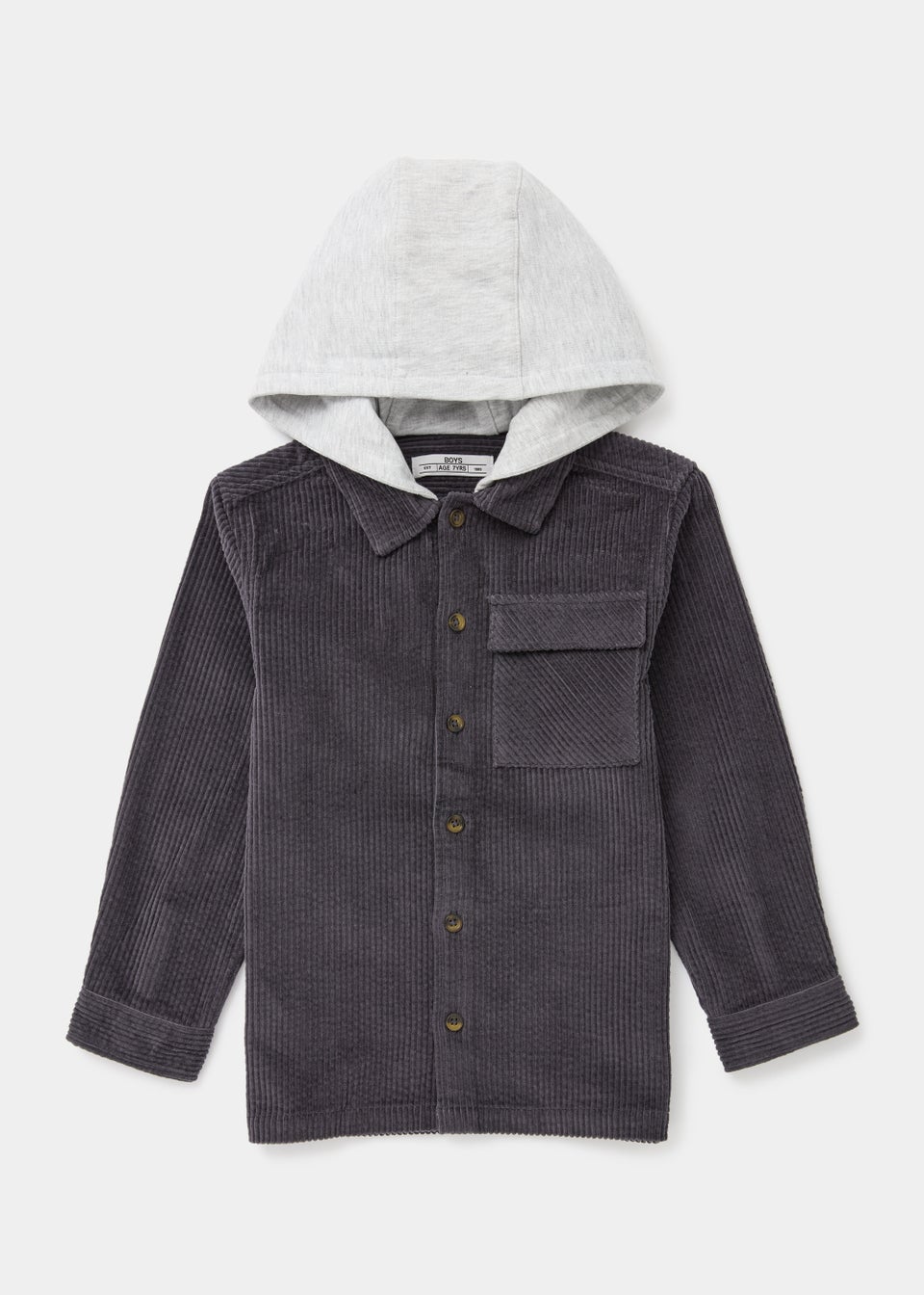 Boys Grey Cord Hooded Overshirt (4-13yrs)